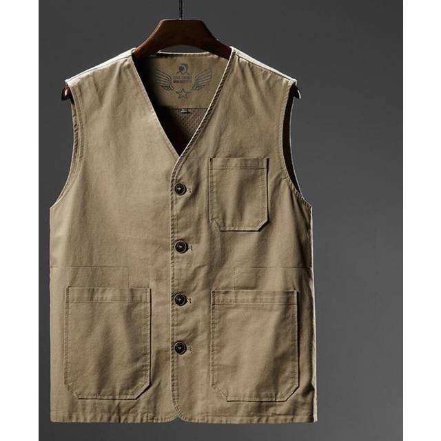 (khaki, L) Summer Men&apos;s Vests Casual Man Cotton Breathable Mesh Vest Sleeveless Jackets Man Outwdoor Fishing Waistcoats Clothing 8xl