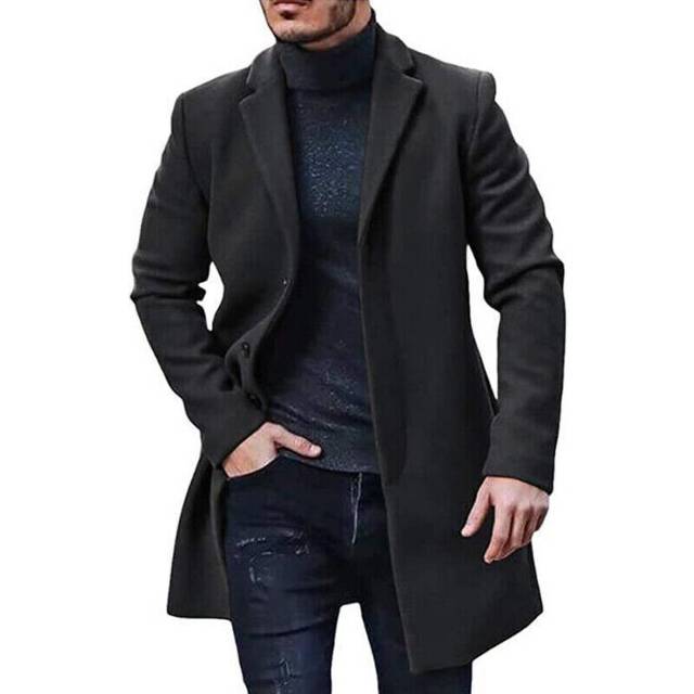 (Black, XL) Mens Winter Warm Formal Trench Coat Long Jacket Smart Work Outwear Overcoat