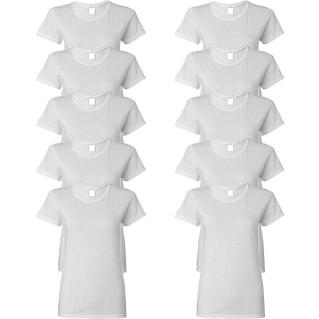 (White, 2XL) 10x Ladies Womens Cotton Blank Plain Crew Neck Short Sleeve T-Shirt Tee Top Bulk