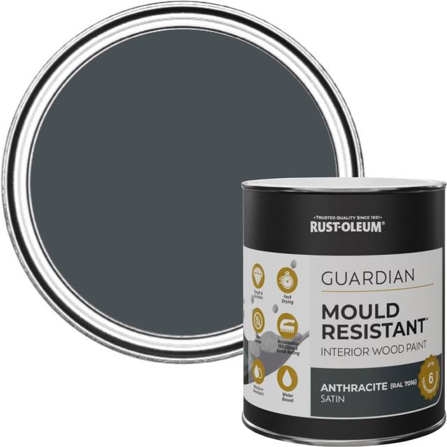 Rust-Oleum Guardian Interior Wood Paint, Satin Finish - Anthracite (Ral 7016) - 750ml - Grey