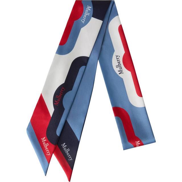 Mulberry Colour Block Skinny Scarf, Brighton Blue/Night Sky