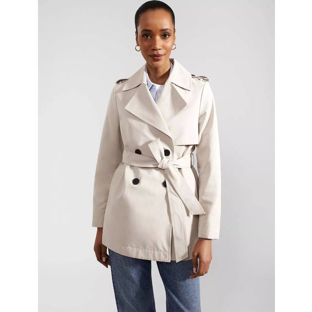 Hobbs Norma Double Breasted Short Trench Coat, Buff Grey