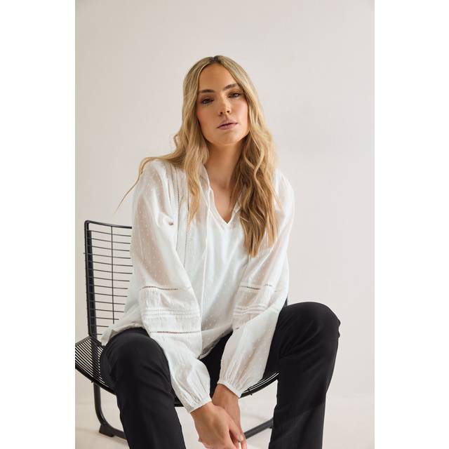 Lts Tall White Cotton Dobby Tie Neck Blouse 18 Lts | Tall Women's Shirts & Blouses