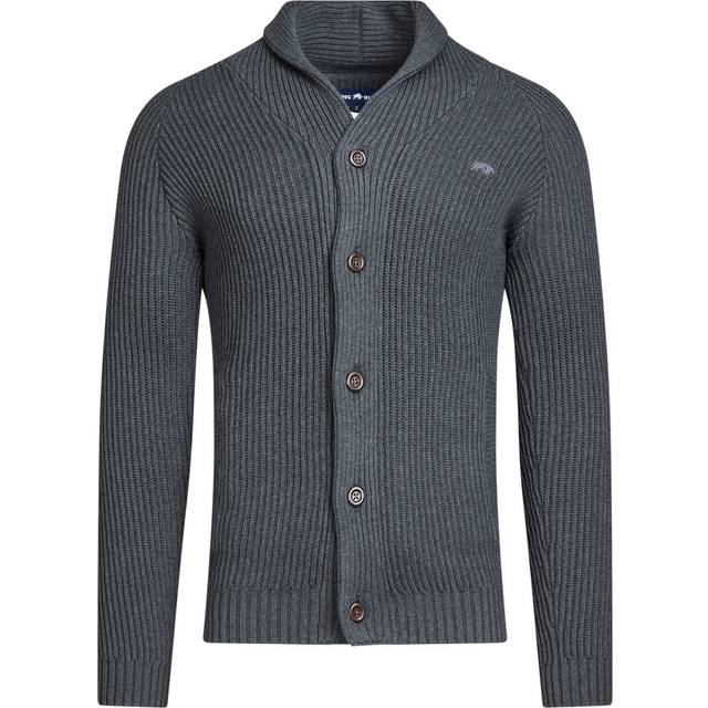 (4XL, Dark Grey Marl) Raging Bull Mens Button-Down Cardigan
