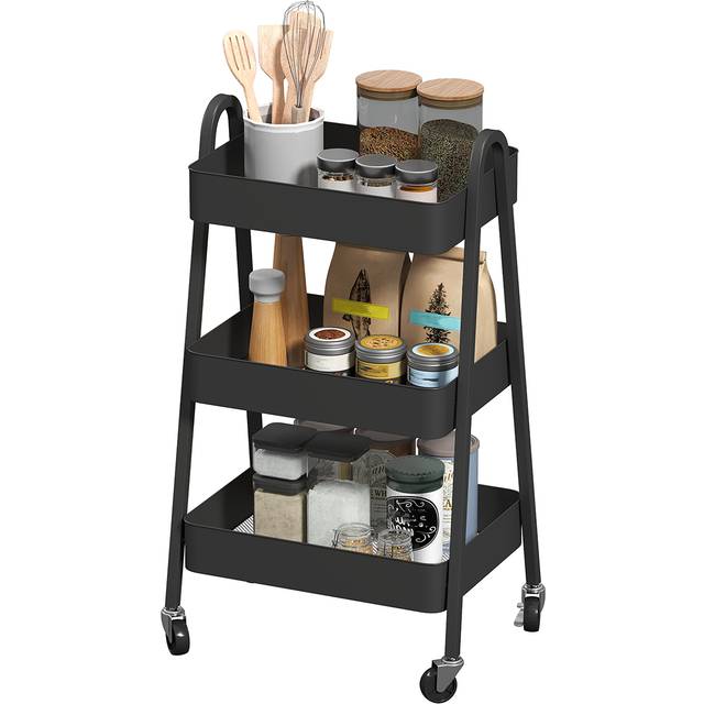 Serveringsvagn med 3 Meshhyllor och Låsbara Hjul – 42,4 x 29,8 x 74,5 cm