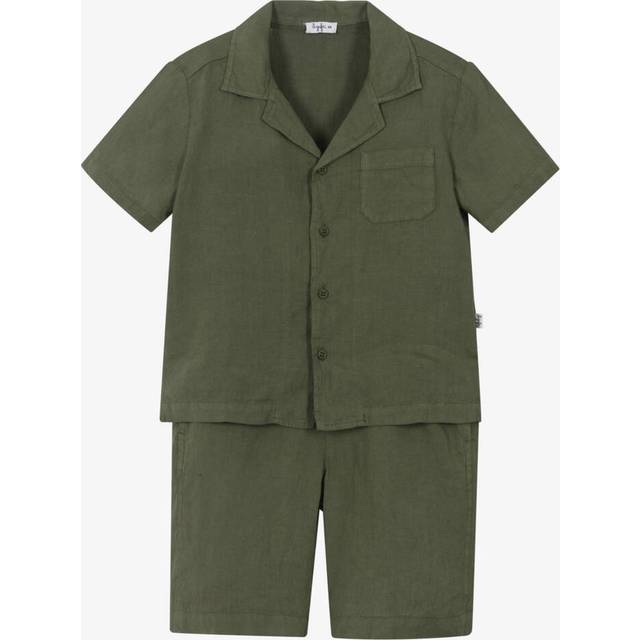 Il Gufo Boys Khaki Green Linen Shirt & Shorts Set - 2 year