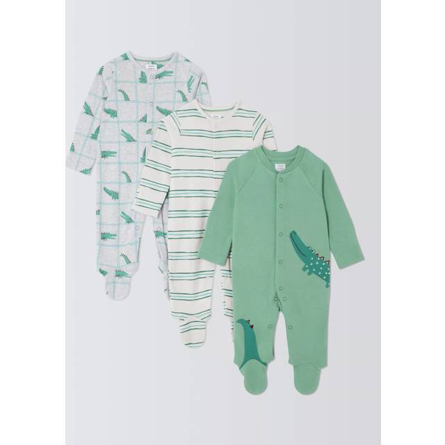 John Lewis Baby Crocodile Sleepsuits, Pack of 3, Multi
