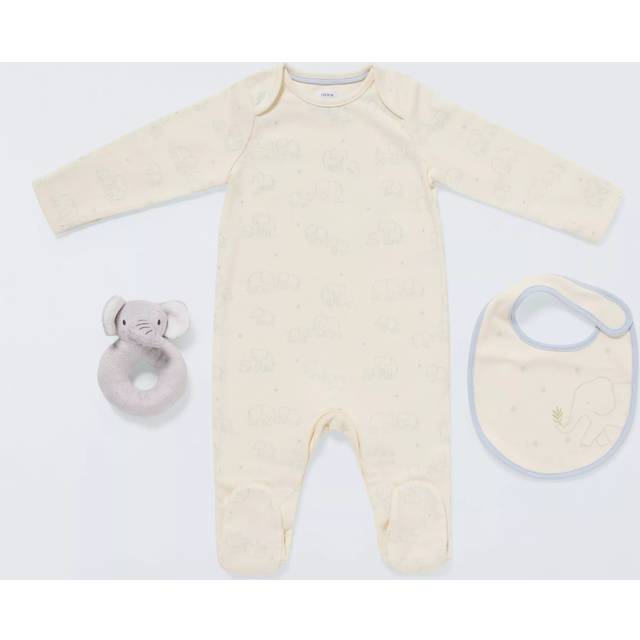 John Lewis Baby Elephant Sleepsuit, Bib and Elephant Toy Gift Set