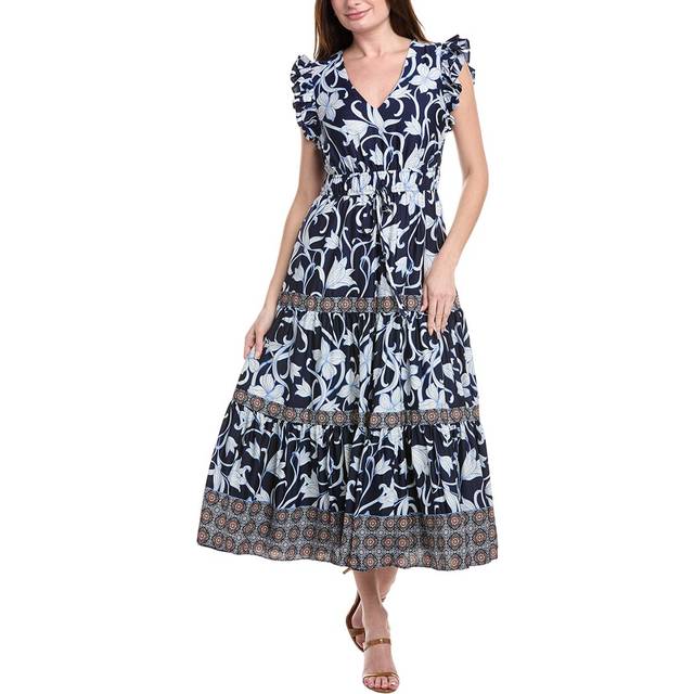 Anne Klein Printed Drawstring Waist Maxi Dress
