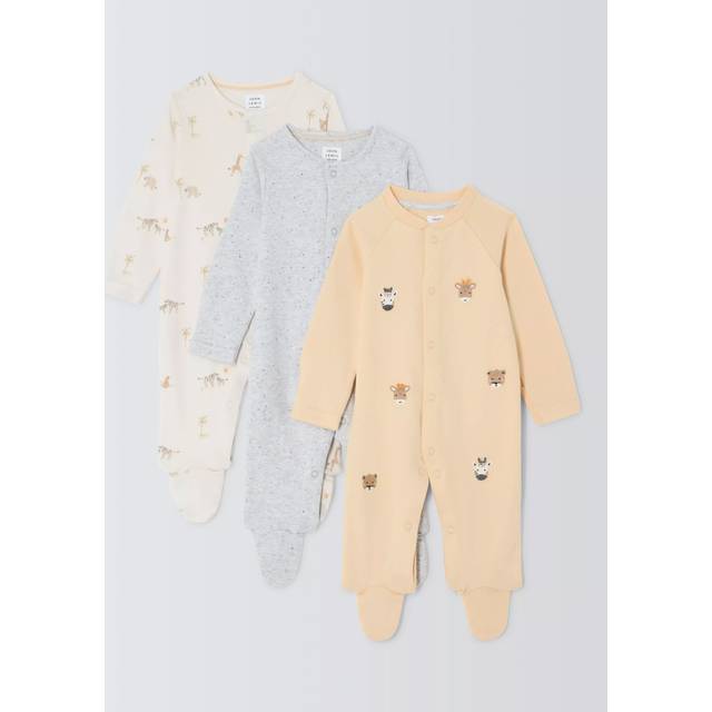John Lewis Baby Animal Sleepsuits, Pack of 3, Multi