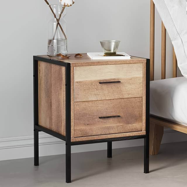 TEMU 1pc Wooden Bedside Nightstand 2 Drawers Bedroom Metal Frame Sofa Tea Table