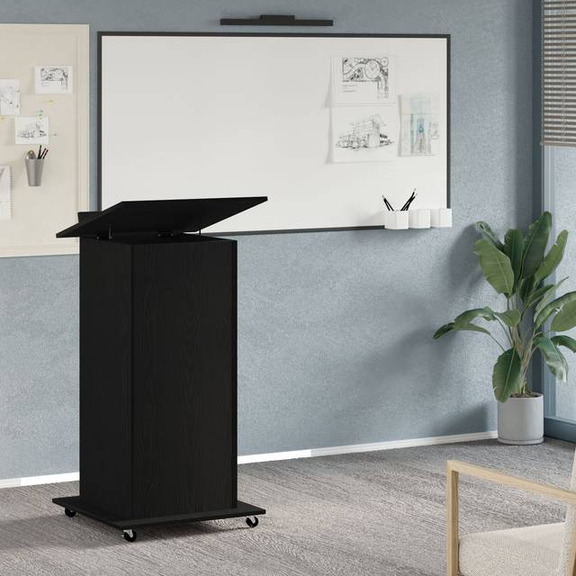 Vidaxl - Lectern Podium with Wheels Black Oak Engineered Wood