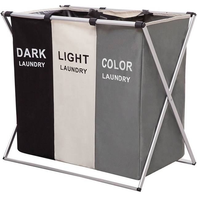 3 Compartments Bathroom Laundry Basket Large Detachable Dirty Clothes Organizer - Multi - One Size
