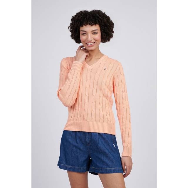 V-Neck Cable Jumper - Peach - XL