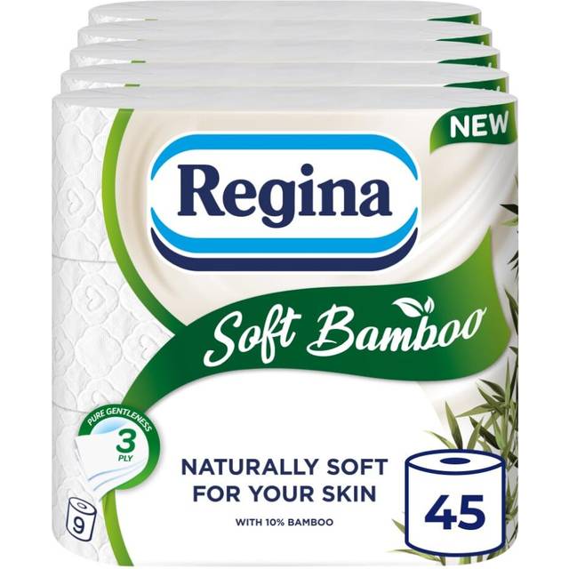 Regina Soft Bamboo - 45 Rolls of Toilet Tissue 3 Ply, 160 Sheets, Naturally Soft for your Skin, Toilet Tissue Made with Bamboo Fibers, Paper