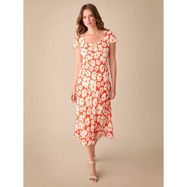 Ro&Zo Petite Daisy Print Sweetheart Neck Midi Dress, Red/Cream