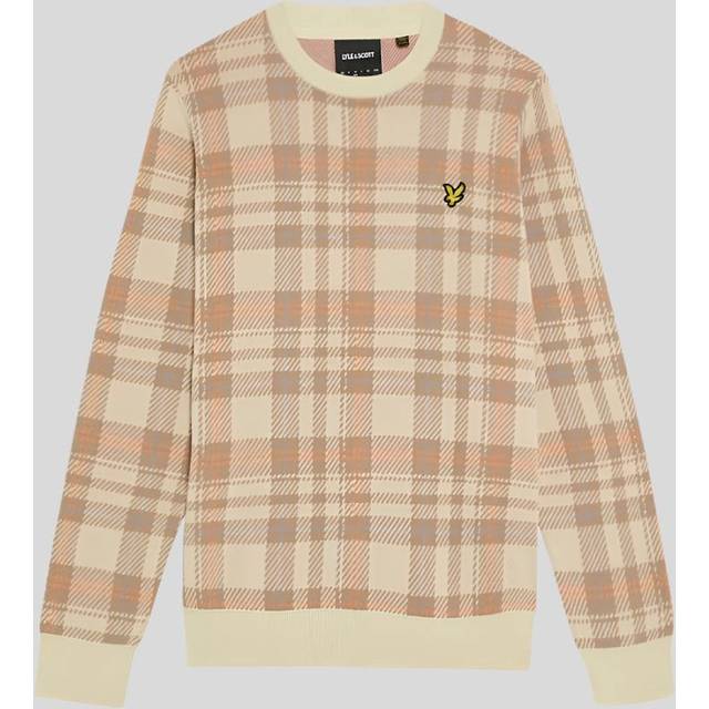 Lyle & Scott, Stickade tröjor & koftor, Herr, 2Xl, Mid Knits Vår Tartan Crew Neck Tröja - beige (2XL)