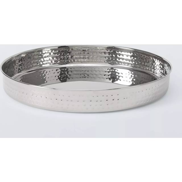 John Lewis Hammered Stainless Steel Round Tray, 32cm, Silver