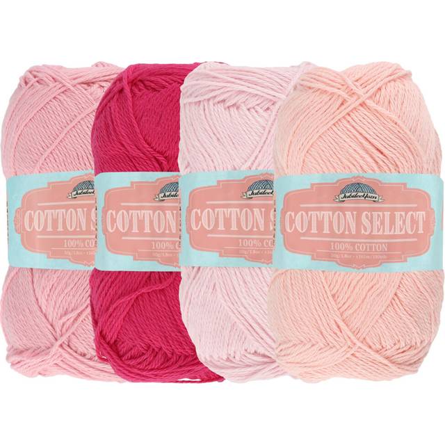 JubileeYarn Cotton Select Yarn - Sport Weight - 50g/Skein - Shades of Pink - 4 Skeins