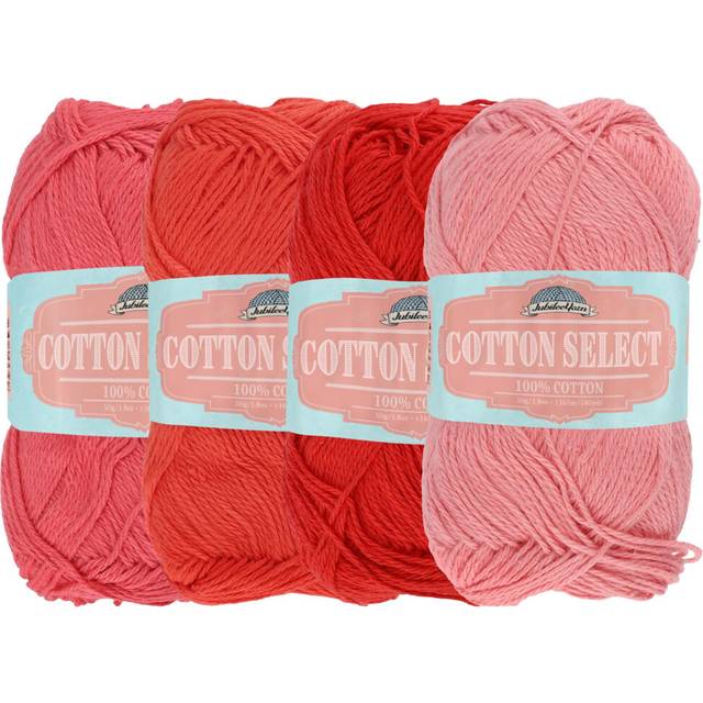 JubileeYarn Cotton Select Yarn - Sport Weight - 50g/Skein - Shades of Red - 4 Skeins