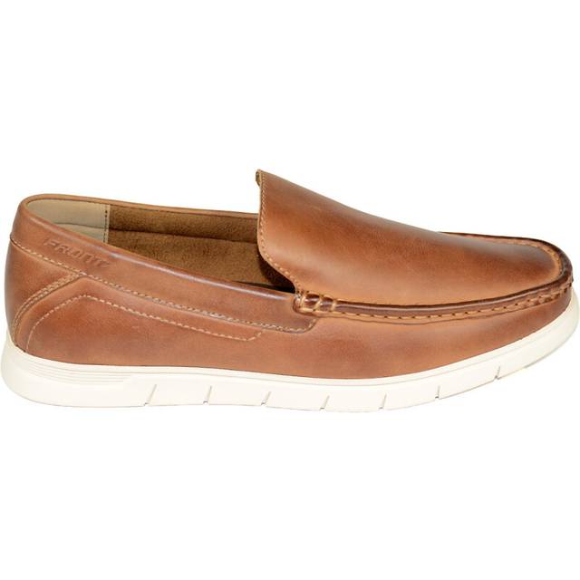 (UK Size 11, Tan) Front Dino Men's Leather Comfort style Formal Dress Slip On Casual Loafer Shoes