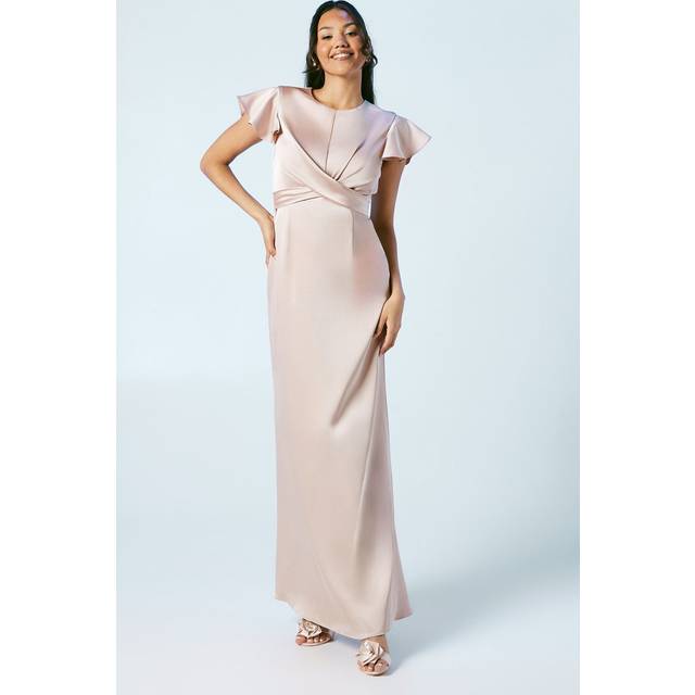 Wrap Waist Satin Bridesmaids Dress - Mocha - 18