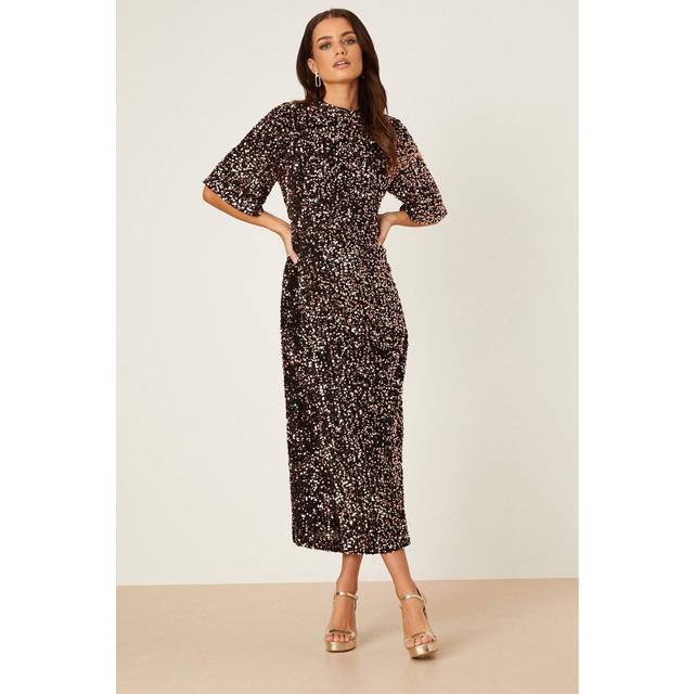 Women's Dorothy Perkins Womens/Ladies Sequins Velvet Wrap Petite Midi Dress - Black - Size: 10