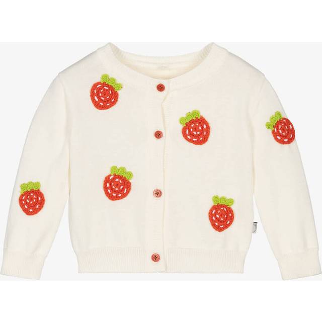 Stella McCartney, Cardigans, unisex, Beige, 6 M, Embroidered Strawberries Cardigan