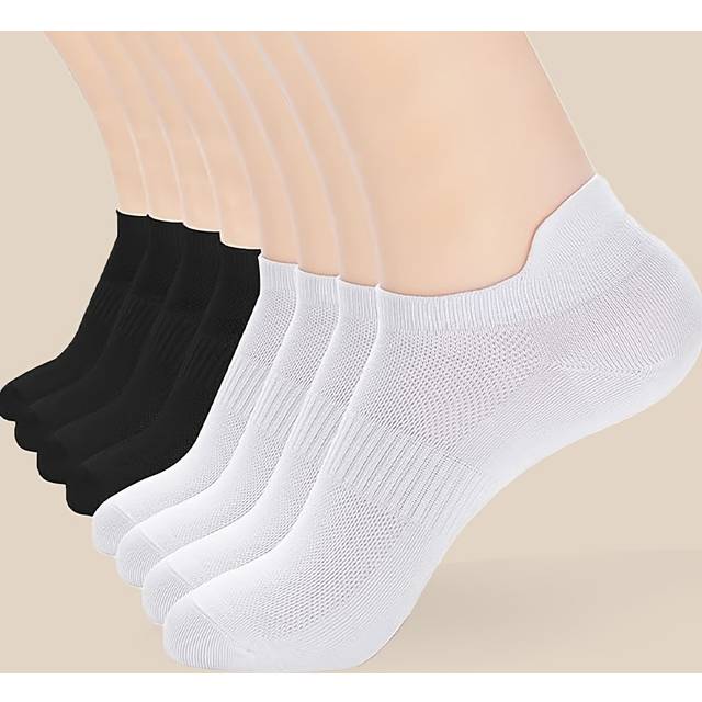 TEMU 6 Pairs Women's Breathable Mesh Ankle Socks, Polyester 95% Spandex 5% Knit Fabric, Solid Color, Non-slip, Comfortable Sports & Short Socks