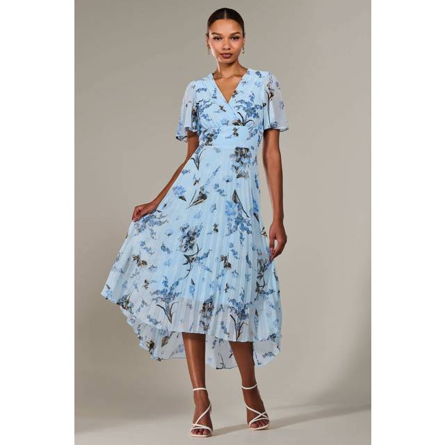 Angel Sleeve Pleated Chiffon Maxi Dress - Pale Blue - 14
