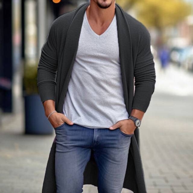 (black gray, M) Men's Knitted Cardigan Long Sleeve Open Front Casual Solid Color Sweater Outwear