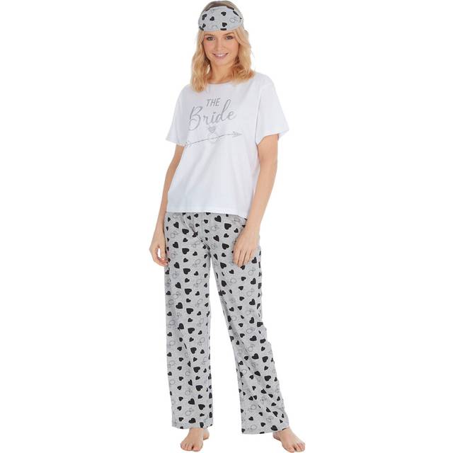 (White, Small) Bride Pyjamas Bridesmaid Squad Wedding Eye Mask Set Pajamas Pj Hen Party T Shirt Full Length Functional Drawstring Size S M L Xl