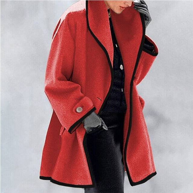(Red, L=UK 14) Womens Baggy Hooded Trench Wool Coat Outwear Ladies Winter Warm Jacket Overcoat