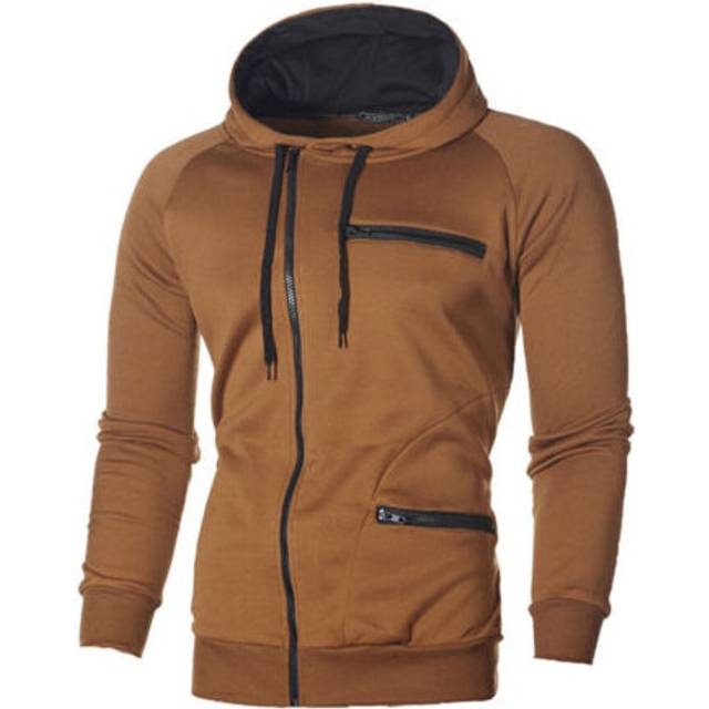 (Camel, 2XL) Winter Men's Warm Zip Hoodies Slim Fit Hooded Sweatshirt Outwear Coat Jackets