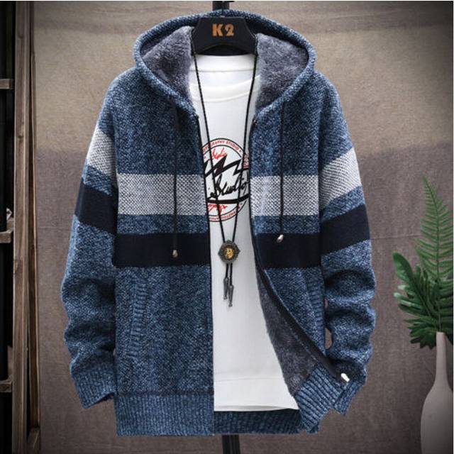 (blue, 3XL) Men's Thick Warm Fleece Lined Hooded Hoodie Winter Zip Up Coat Jacket Sweatshirt