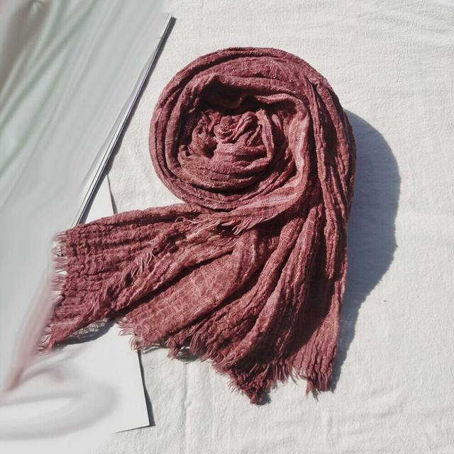 Unisex Scarf Cotton Linen Solid Color Mens Scarves Shawl Crumpled Warm Scarves
