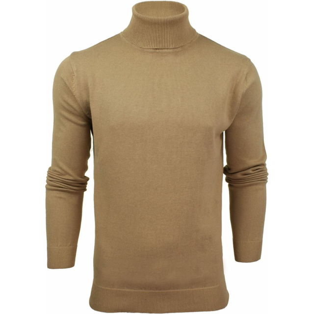 (Beige, S (Chest Size 36 in - 38 in)) Mens Turtle Roll Neck Jumper Brave Soul Knitted Long Sleeve Pullover Sweater