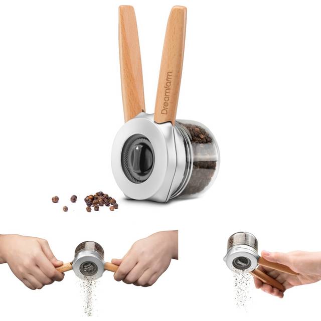 Dreamfarm Ortwo | One-Handed Manual Pepper Mill with Ceramic Grinder & Wooden Handle | Refillable Grinder | Ortwo + Extra Jar Set 2 Ounce, Wood