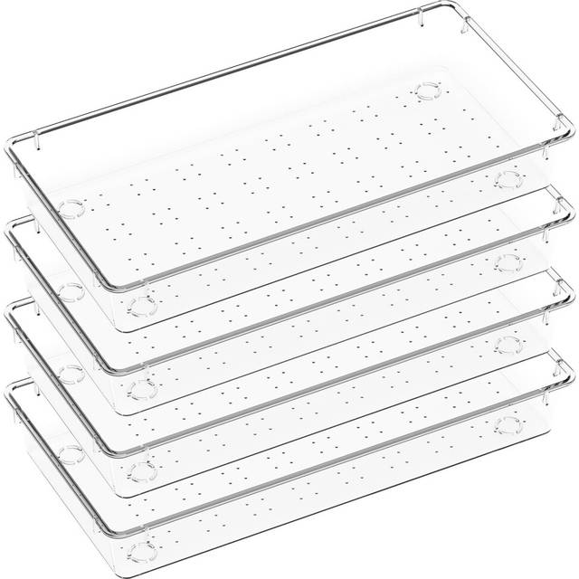 Lifewit Cutlery Drawer Organiser, 4-pack Clear Utensil Tray for Kitchen Drawer, Stackable Plastic Flatware and Silverware Storage Insert Box Divider