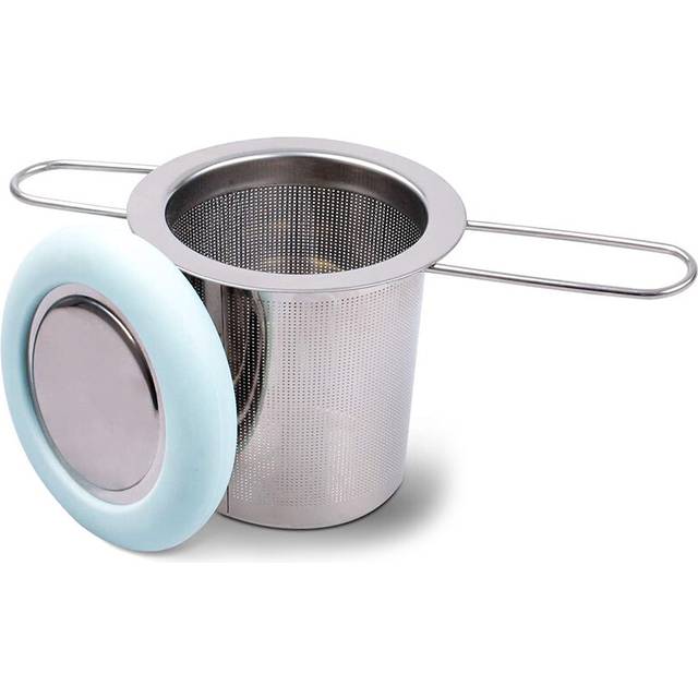 Tea Infuser Stainless Steel Tea Strainer Folding Handle Tea Filter Extra Fine Mesh Strainer Brewing Basket (Blue)