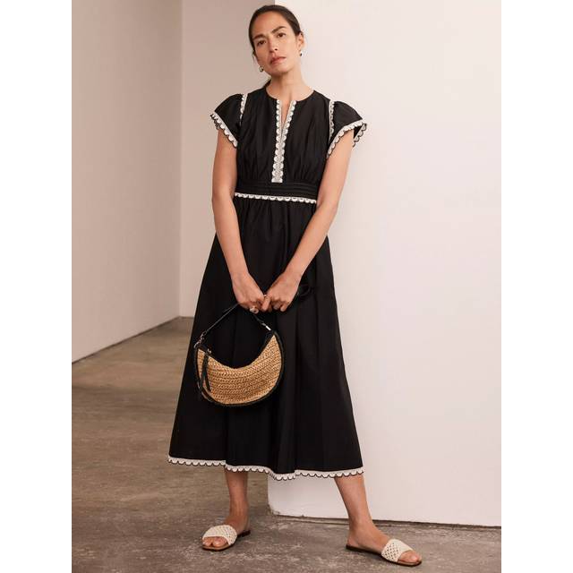 Mint Velvet Contrast Scallop Trim Midi Dress, Black