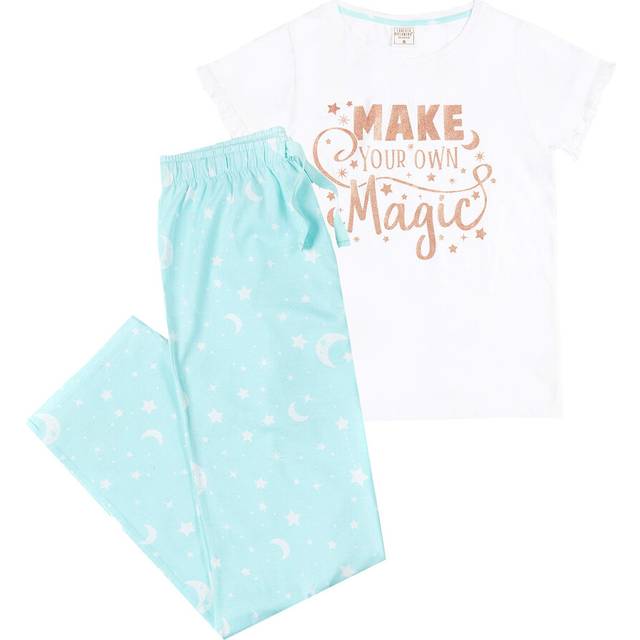 (Pyjama Set, Large) Womens Ladies Summer Pyjama Set Short Sleeve T-Shirt Long Pants 100% Cotton Holiday Size S-Xl