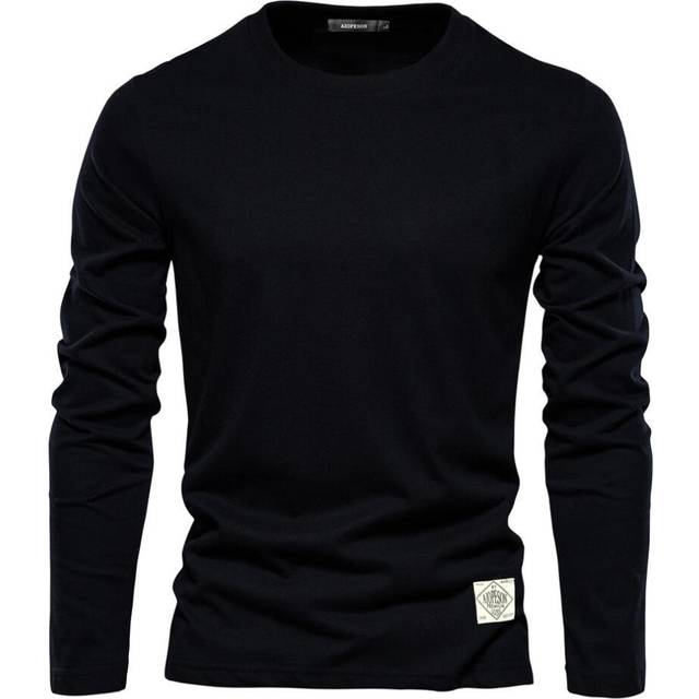 (black, L) Usegiraffe 100% Cotton Long Sleeve T shirt For Men Solid Spring Casual Mens T-shirts High Quality Male Tops Classic Clothes Men&apos;s T-sh