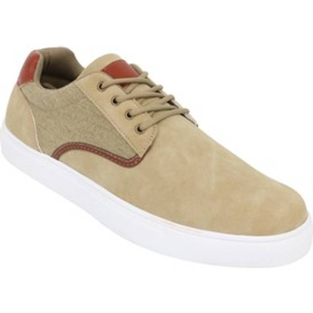 Wide Fit Lace-Up Trainers - Smart-Casual Shoes with Canvas Trim - - Beige - 10