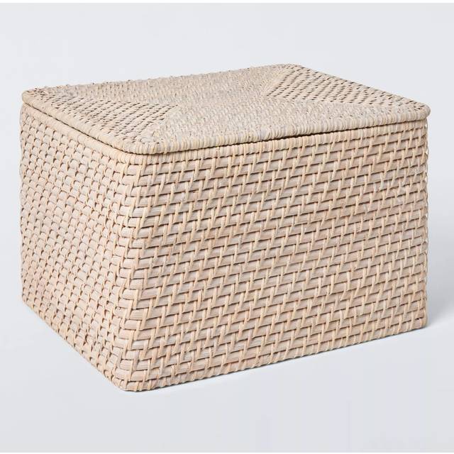 John Lewis Lidded Rattan Storage Basket, Off White