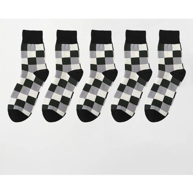 (black, EUR38-45) 5Pair-pack New Men&apos;s Socks Colorful Grid Sock Casual Business High Quality Happy Combed Cotton Socks Fashion Gentleman Socks Me