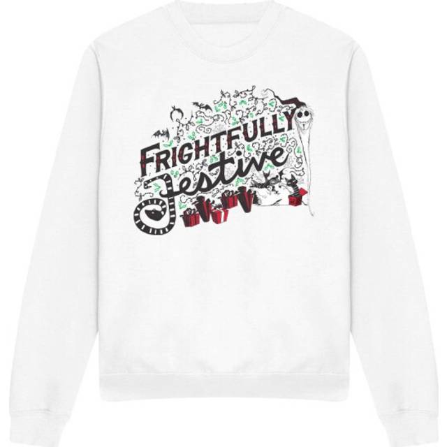(S, White) The Nightmare Before Christmas Unisex Adult Frightfully Festive Holiday Sweatshirt