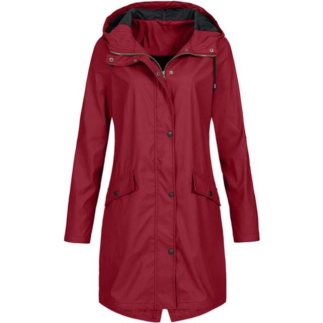 (wine red, 3XL) Womens Waterproof Raincoat Ladies Outdoor Wind Rain Forest Jacket Plus Size Coat