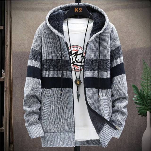 (light grey, 4XL) Men's Thick Warm Fleece Lined Hooded Hoodie Winter Zip Up Coat Jacket Sweatshirt
