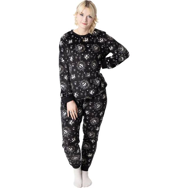 (XXL, Black/White) The Nightmare Before Christmas Womens/Ladies Star Fleece Long Pyjama Set